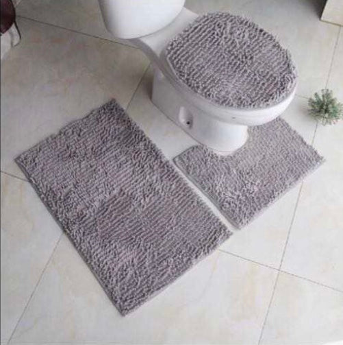 3 Piece Grey Bath Mat Set