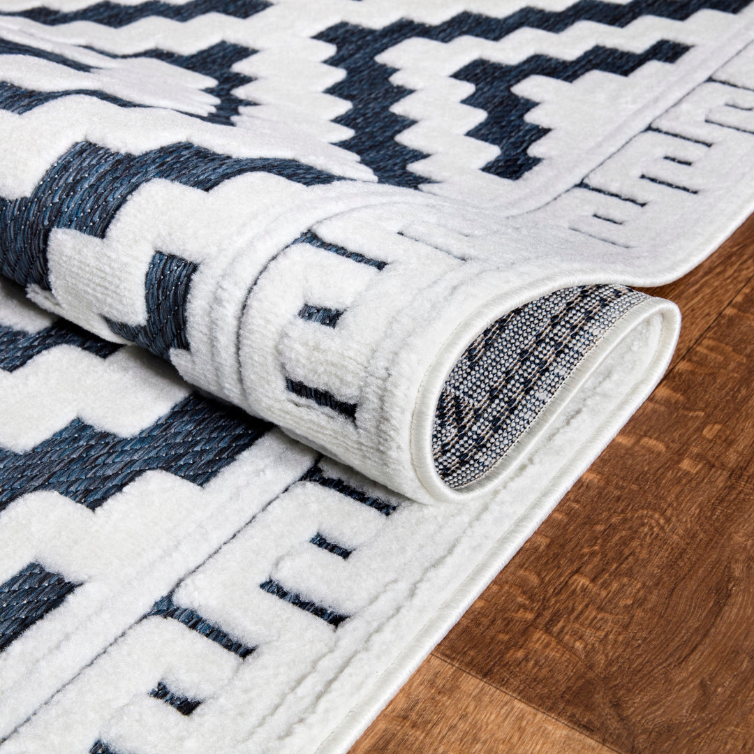 Nordura Washable Rug – Blue-Cream