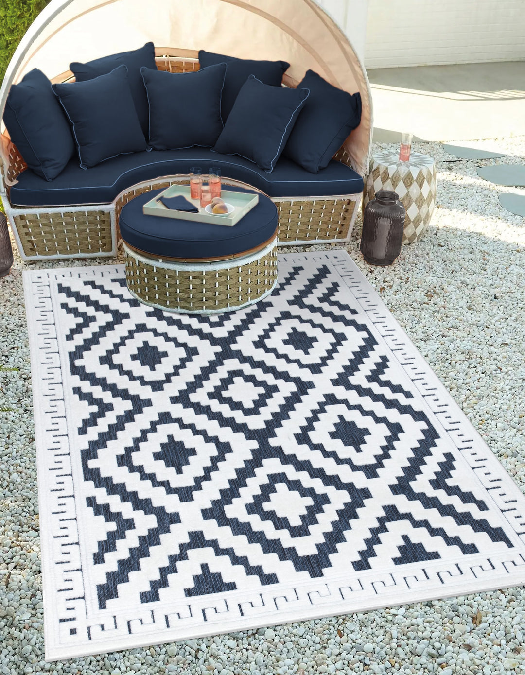 Nordura Washable Rug – Blue-Cream