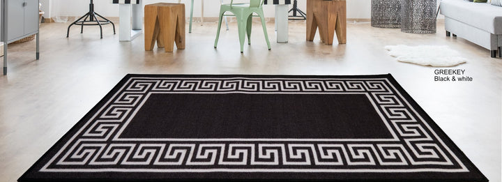 Greek Key Washable Indoor Mat – Black-White