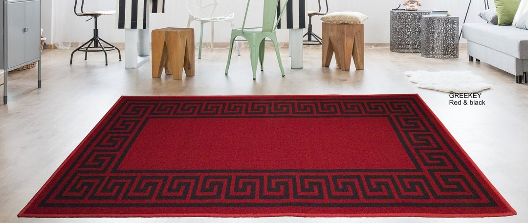 Greek Key Washable Indoor Mat – Red/Black