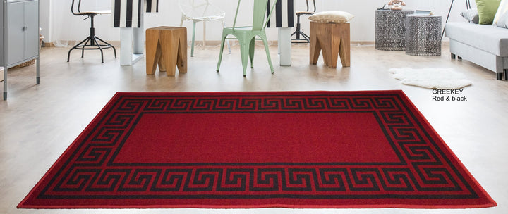 Greek Key Washable Indoor Mat – Red/Black