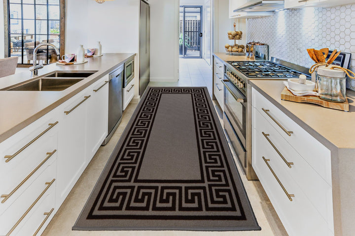 Greek Key Collection – Classic Washable Mats-Silver/Black