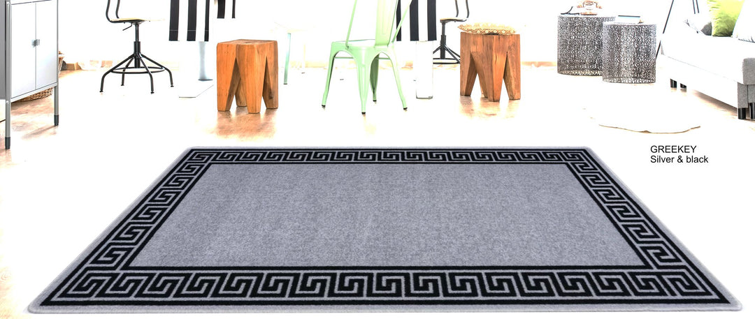 Greek Key Collection – Classic Washable Mats-Silver/Black