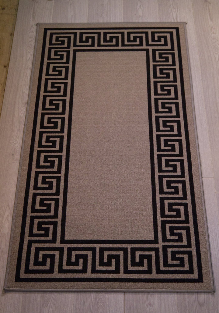 Greek Key Washable Indoor Mat – Beige-Black