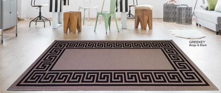 Greek Key Washable Indoor Mat – Beige-Black