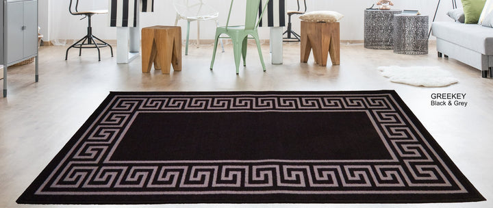 Greek Key Washable Indoor Mat – Black-Grey