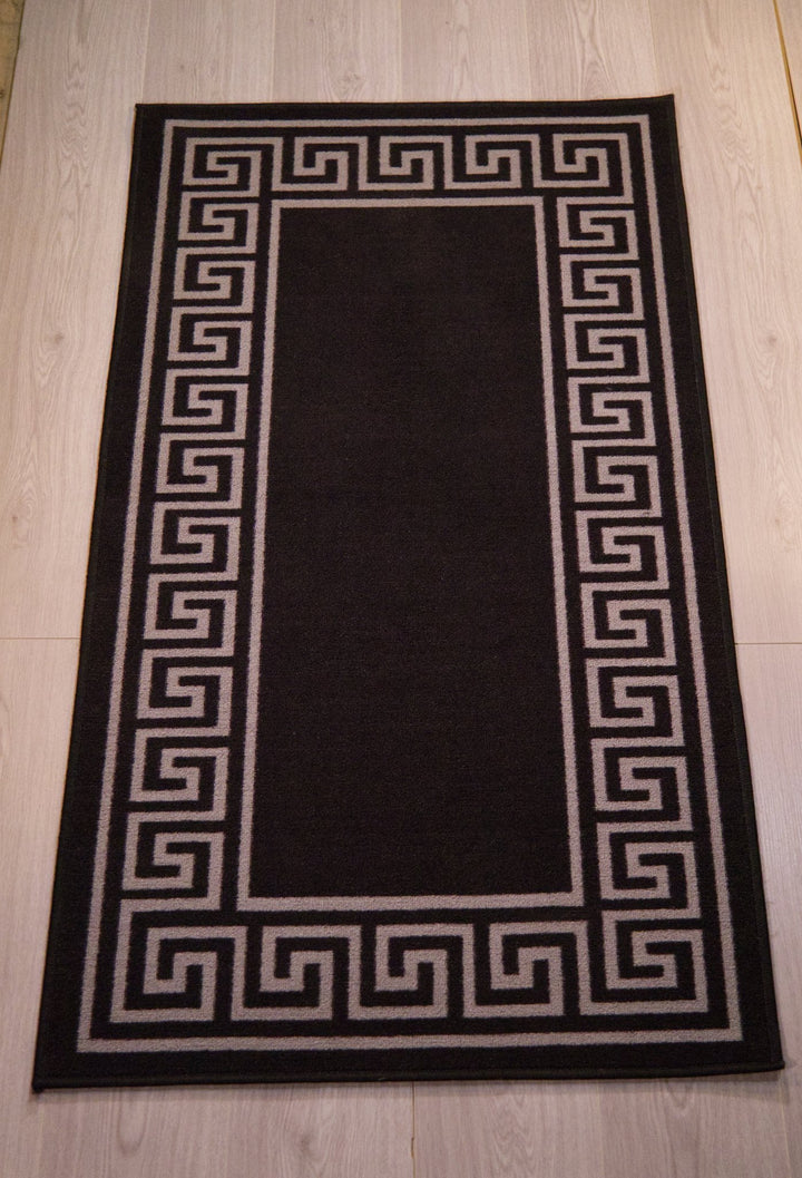 Greek Key Washable Indoor Mat – Black-Grey