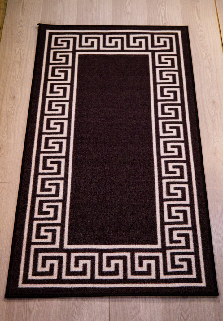 Greek Key Washable Indoor Mat – Black-White