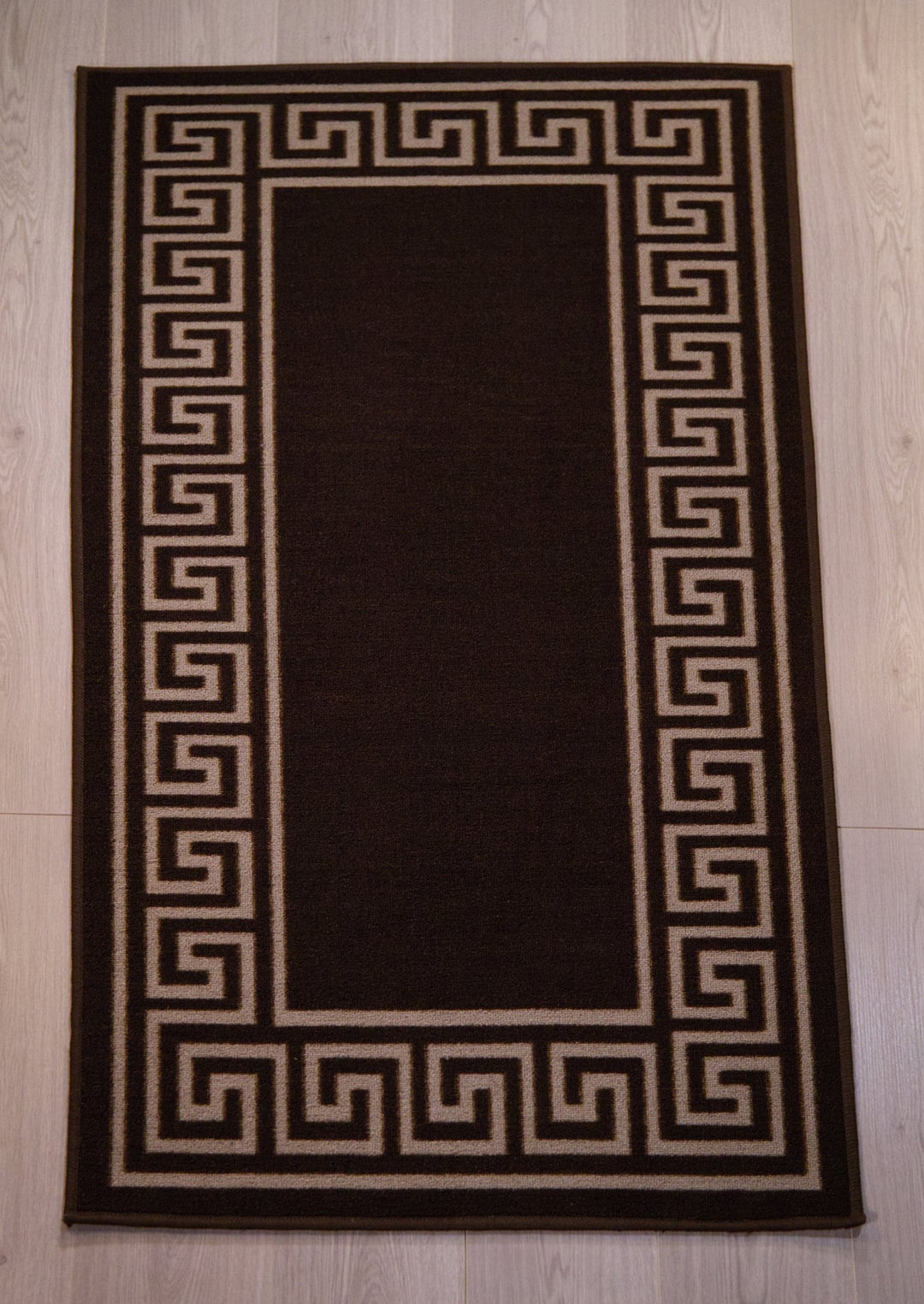 Greek Key Washable Indoor Mat – Brown-Beige