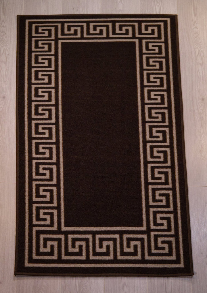 Greek Key Washable Indoor Mat – Brown-Beige