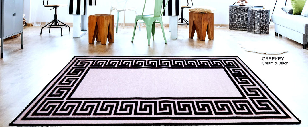 Greek Key Washable Indoor Mat – Cream-Black