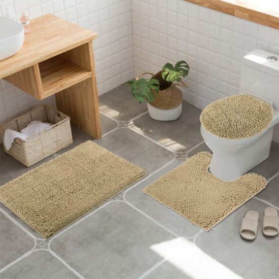 3 Piece Beige Bath Mat Set