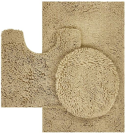 3 Piece Beige Bath Mat Set