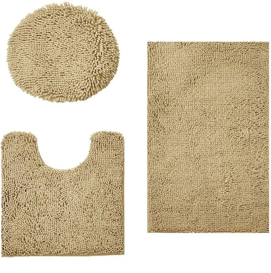 3 Piece Beige Bath Mat Set