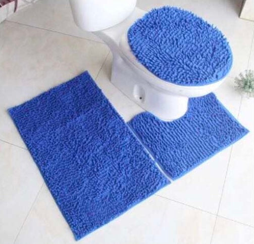 3 Piece Blue Bath Mat Set