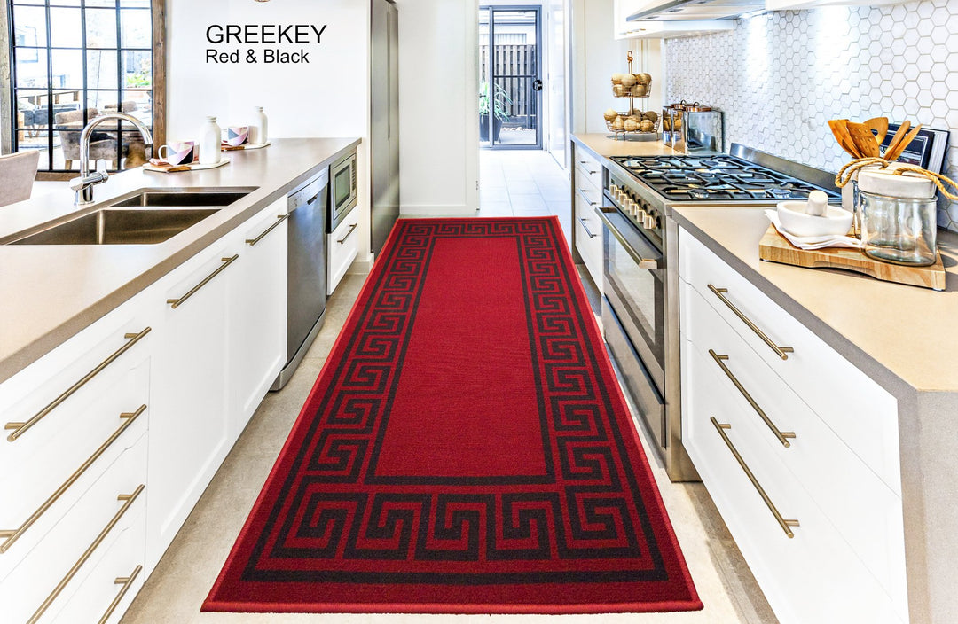 Greek Key Washable Indoor Mat – Red/Black