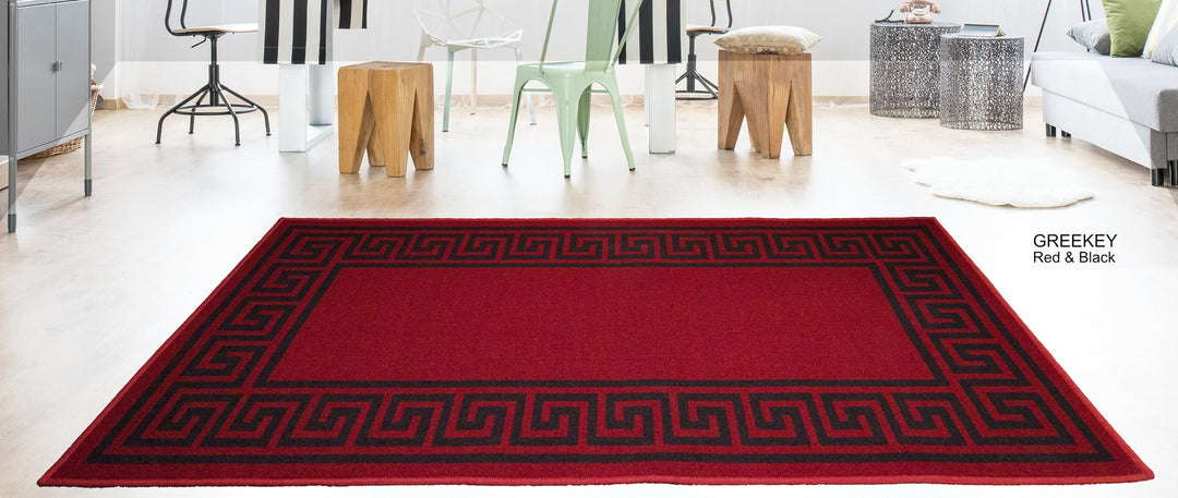 Greek Key Washable Indoor Mat – Red/Black