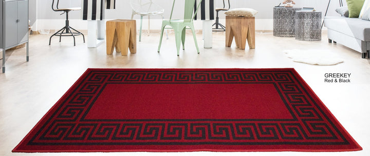 Greek Key Washable Indoor Mat – Red/Black