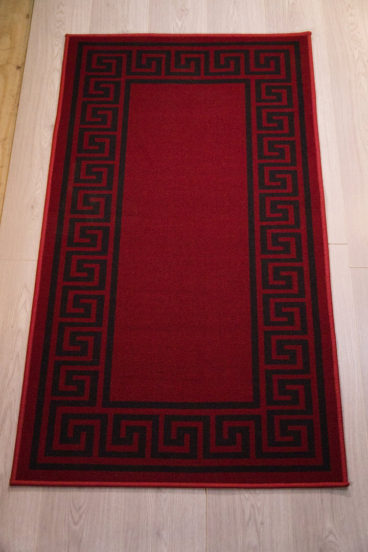 Greek Key Washable Indoor Mat – Red/Black