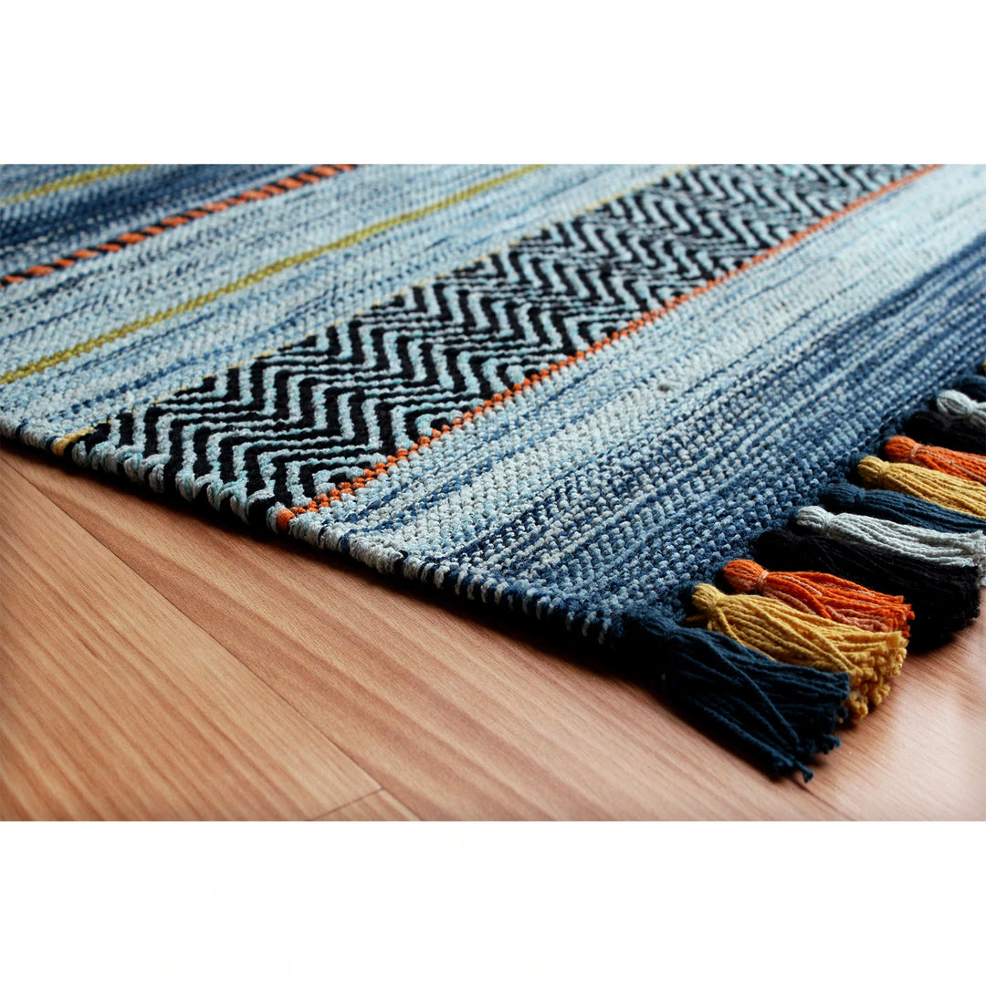 Kelim Stripes Blue Rug view from borders