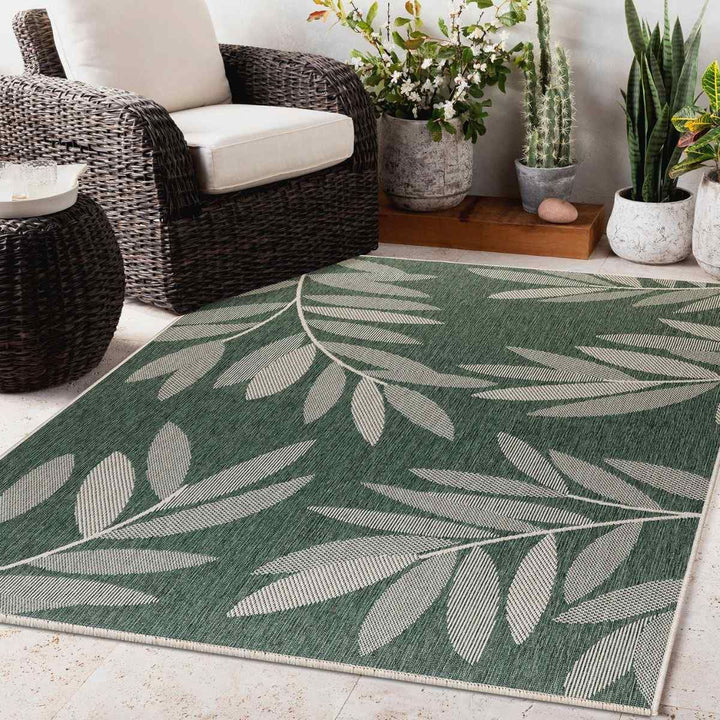 Duo Weave Indoor/Outdoor Rug Trailing Leaves Green