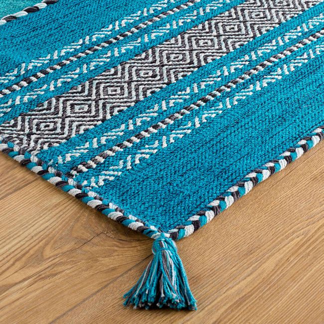 Kelim Teal Rug view from the borders