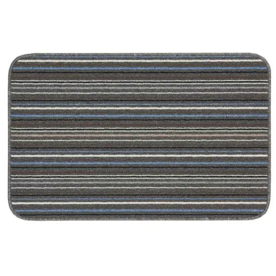 Striped Launderable Mat Lead/Light Blue