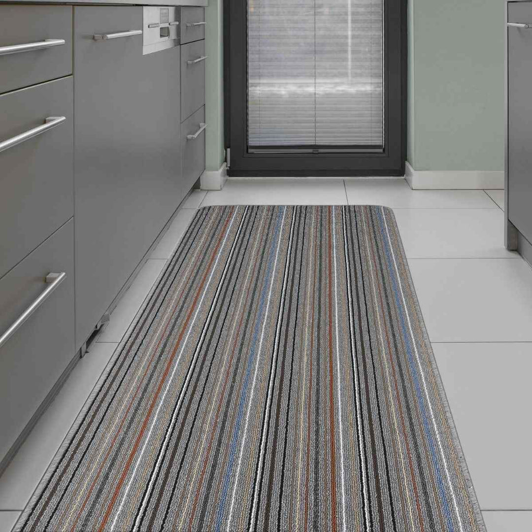 Striped Launderable Mat Grey/Clay Runner