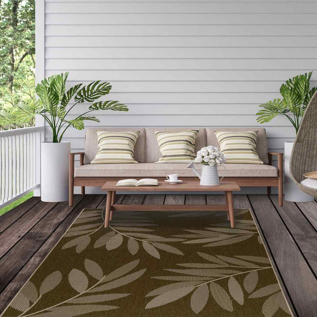 Duo Weave Indoor/Outdoor Rug Trailing Leaves Beige